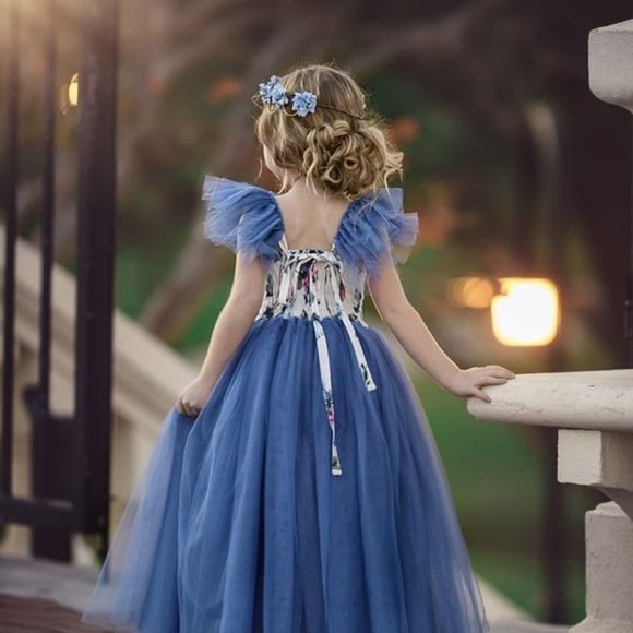 NWT Dollcake Ruby Blue Tulle Frock Gown Dress Wedding Flower Girl Photo sz 10